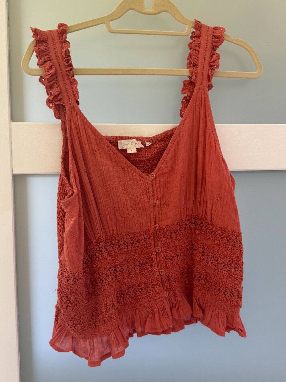 Anthropologie Forever That Girl Ruffled Lace Cami Tank, Color Coral